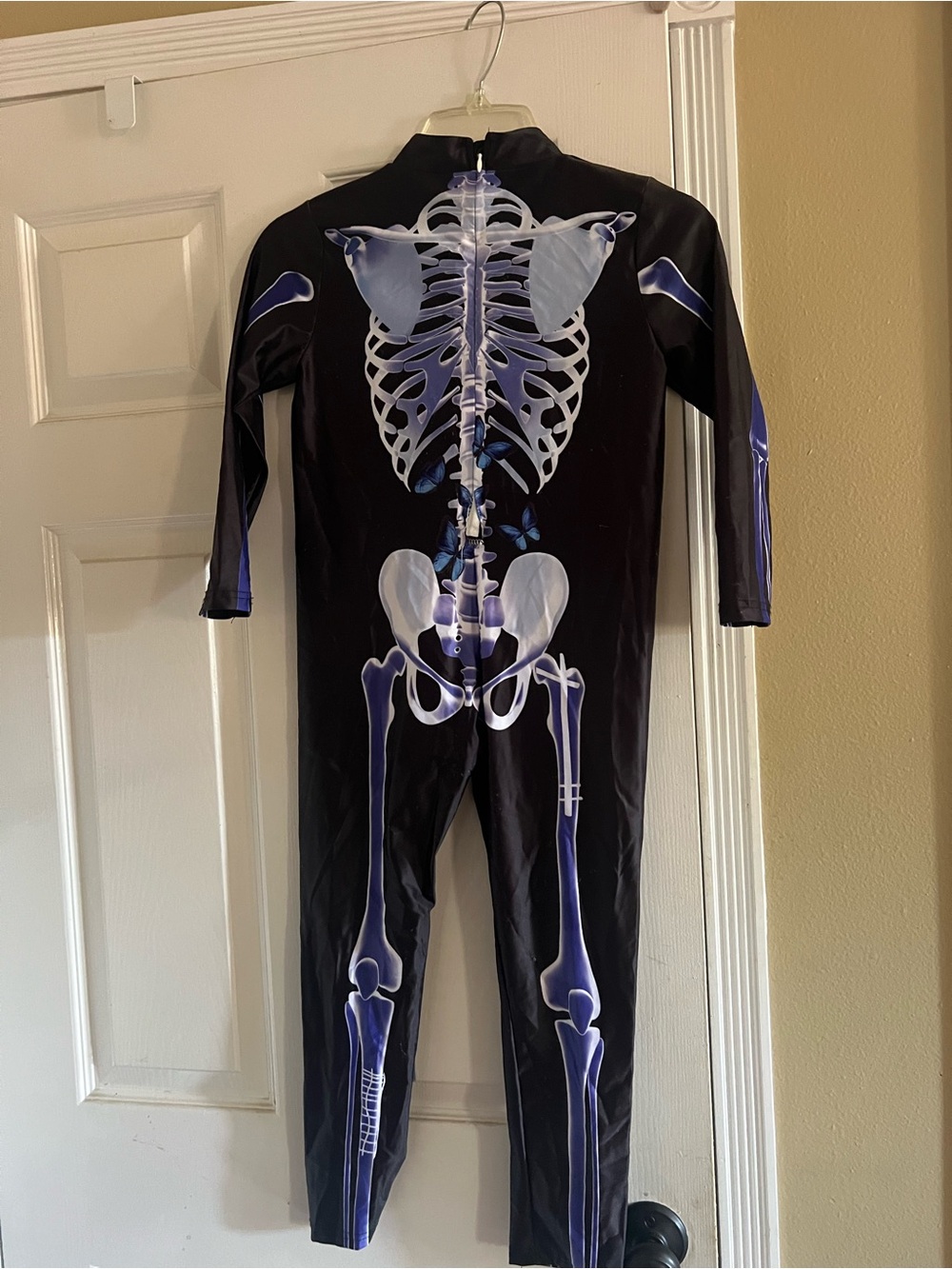 Kids Black Skeleton Glow Jumpsuit Costume with Purple-Blue Bones